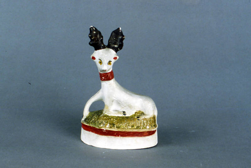 Artist unidentified, “Reclining deer on oval base,” Eastern United States, 1860–1900, Paint on …