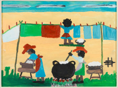 Clementine Hunter, (1886 or 1887–1988), “Wash Day”, Natchitoches, Louisiana, 1980, Oil on canva…